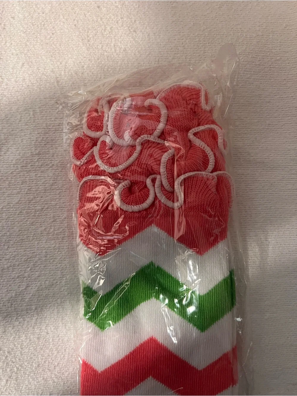 Pink, Green & White Chevron Home Accent Sock with Heart Trim